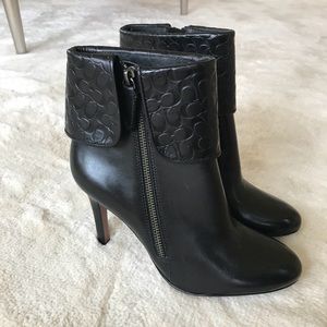 Coach black leather cuffed heel booties!